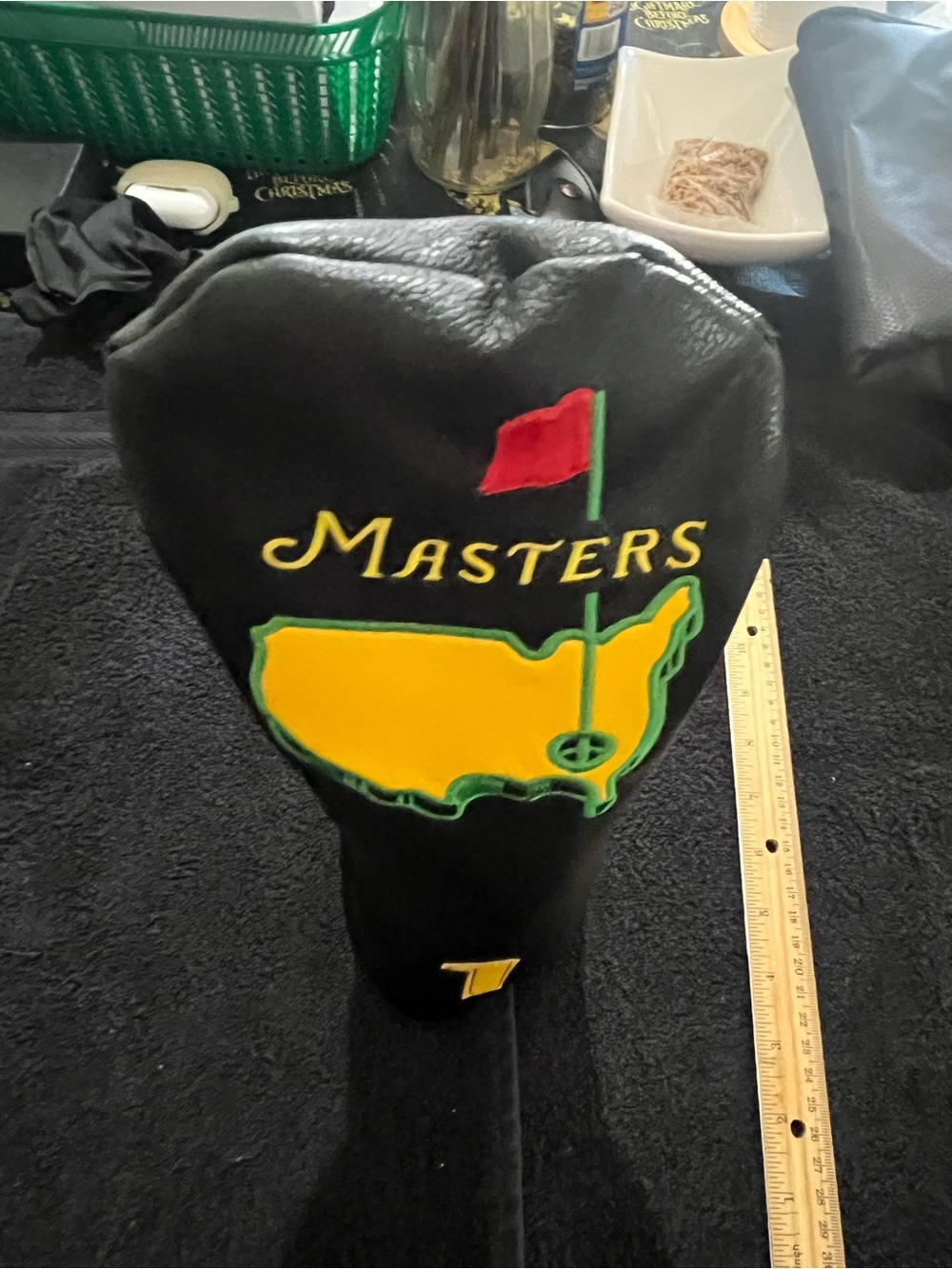 Masters Black Golf Headcover with Yellow Map, Green Outline and Red Flag